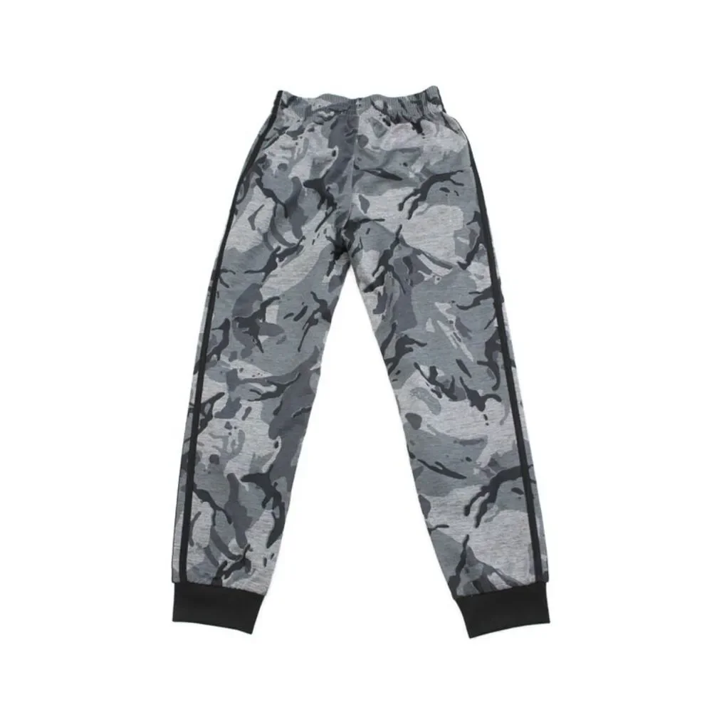 Adidas Boys Drawstring Logo Camouflage Knit Jogger Pants Gray Black Size 10-12
